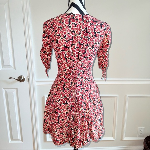 Free People Laced Up Corset Mid Sleeve Floral Mini Dress in Black Combo Size XS - Picture 4 of 6